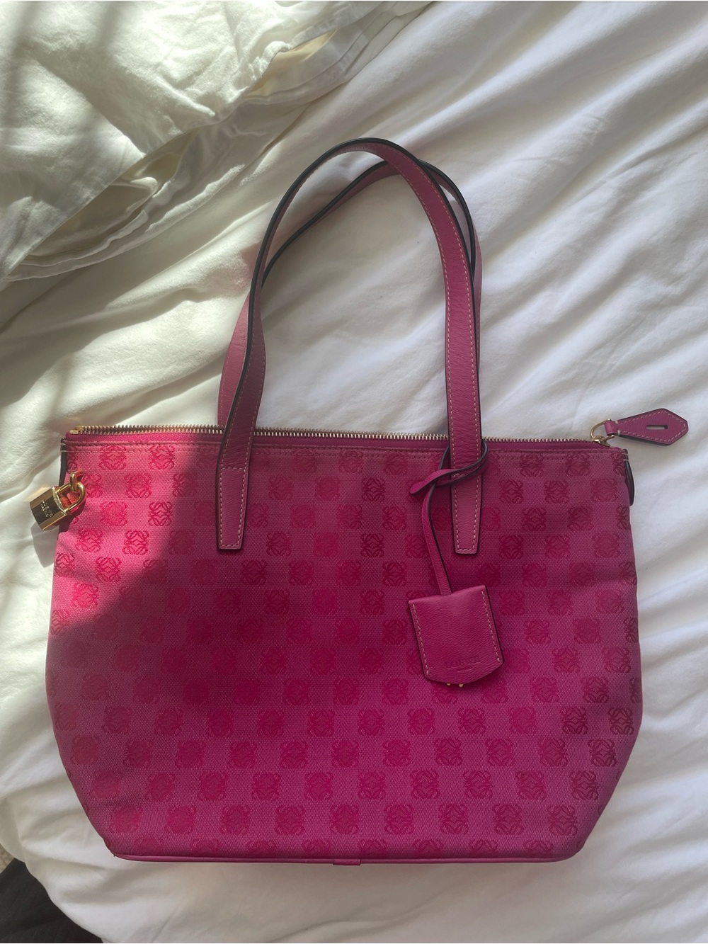 Loewe Hot Pink Signature Tote with Gold Hardware